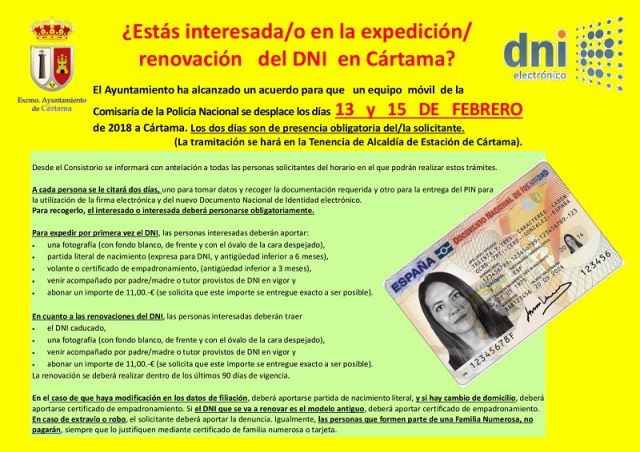 foto de Nuevas fechas para renovar o expedir el DNI en Cártama