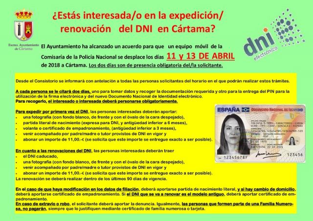 foto de Nuevas fechas para expedir o renovar DNI en Cártama