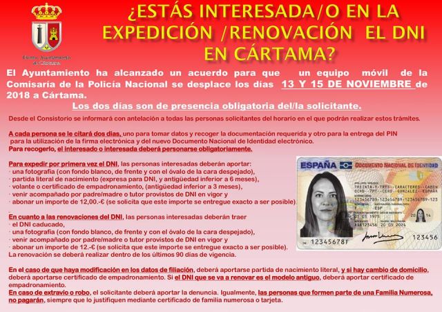 foto de Abierto el plazo de solicitud para renovar o expedir tu DNI en Cártama