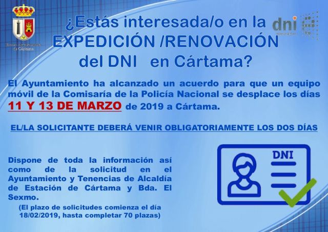 foto de Los vecinos de Cártama podrán expedir o renovar su DNI en el municipio los días 11 y 13 de marzo