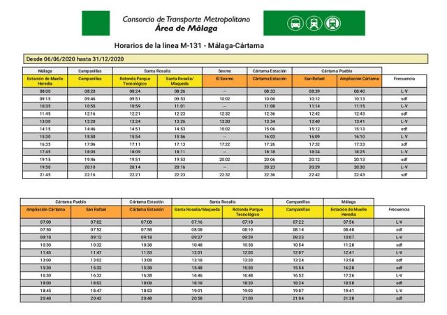 foto de La línea M 131 Málaga-Cártama amplía su servicio los sábados, domingos y festivos